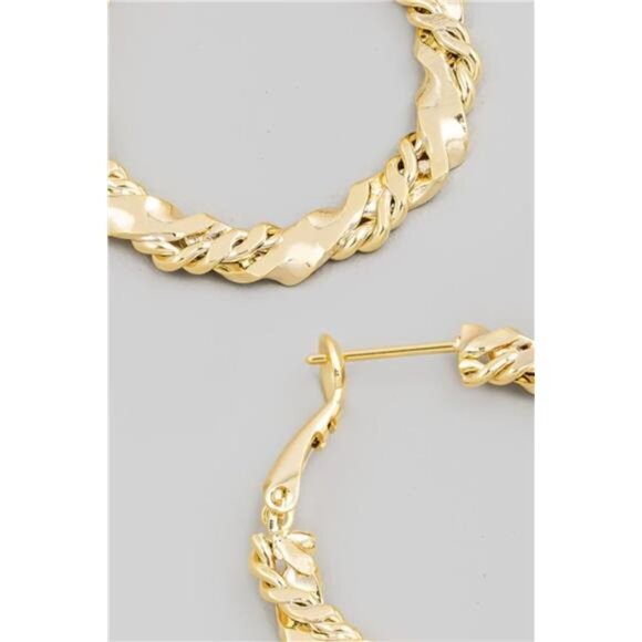 Fame Double Twist Chain Latch Hoop Earrings - Picture 3 of 3